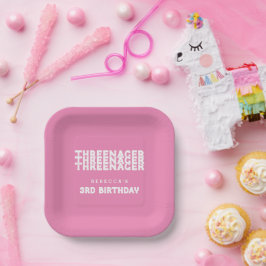 Name des Drohenagers Dritter Geburtstag Weißer Tex Pappteller