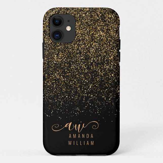 Name des eleganten Gold Glitzer Glam Monogram Case-Mate iPhone Hülle (Rückseite)