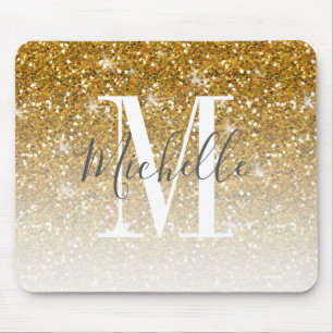 Name des eleganten Gold-Glitzer-Sparkle-Monogramms Mousepad