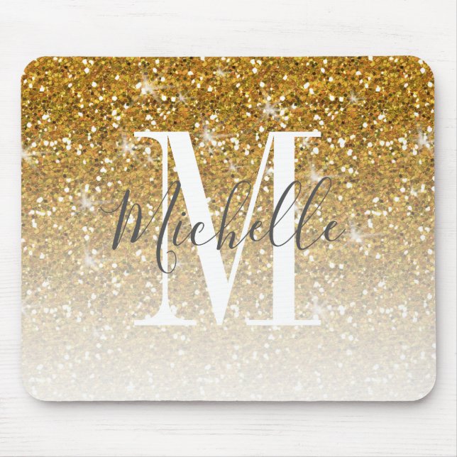 Name des eleganten Gold-Glitzer-Sparkle-Monogramms Mousepad (Vorne)