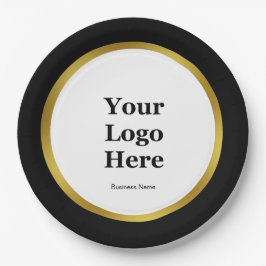 Name des eleganten Schwarz-weiß- und Gold-Firmenlo Pappteller