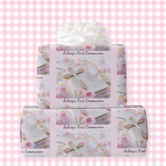 Name des ersten Kommunion Pink Girl Geschenkpapier