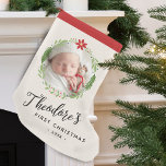 Name des ersten Weihnachtskranzes des Fotos Kleiner Weihnachtsstrumpf<br><div class="desc">Fügen Sie Ihrem Baby das Lieblings-Foto zu diesem Ersten WeihnachtsStrumpf.</div>