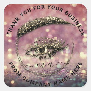 Name des Eyelash-LogosVielen Dank Glitzer Gold Gla Quadratischer Aufkleber