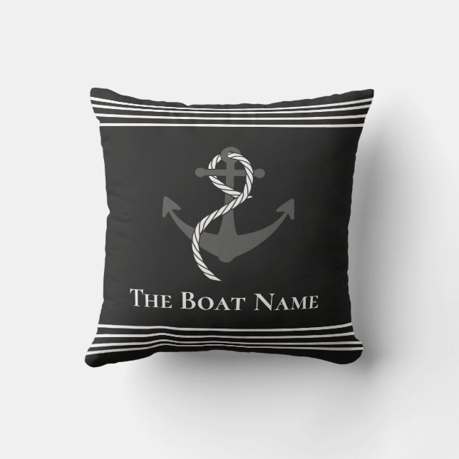 Name des Familienbootes White Black Gray Anchor Na Kissen (Rückseite)