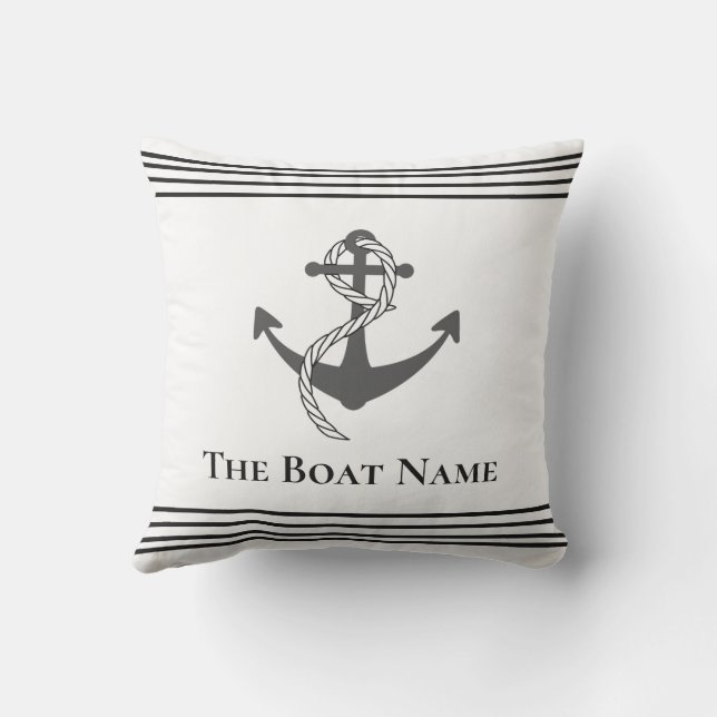 Name des Familienbootes White Black Gray Anchor Na Kissen (Rückseite)