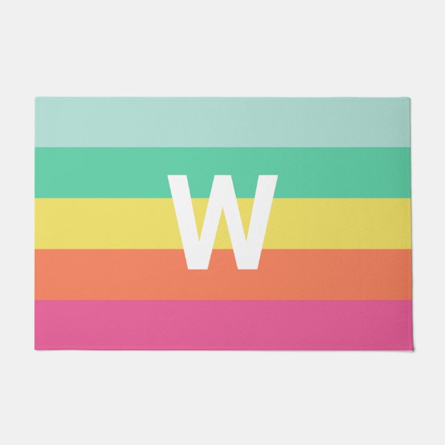 Name des Farbblocks "Monogram Rainbow Sherbet" Fußmatte (Vorderseite)