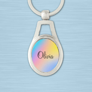 Name des farbigen Regenbogens Ombre Print Oval Schlüsselanhänger