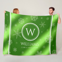 Name des Festivals Green Foil Snowflakes Monogramm Fleecedecke