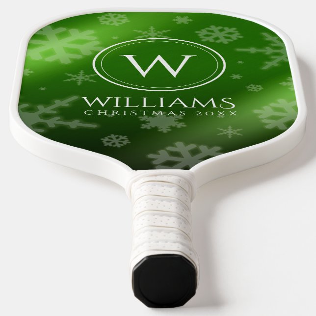 Name des Festivals Green Foil Snowflakes Monogramm Pickleball Schläger (Ablage )