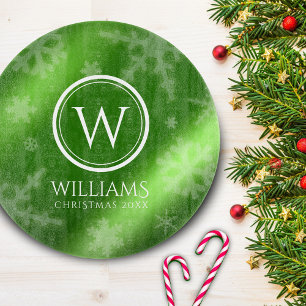 Name des Festivals Green Foil Snowflakes Monogramm Schneidebrett