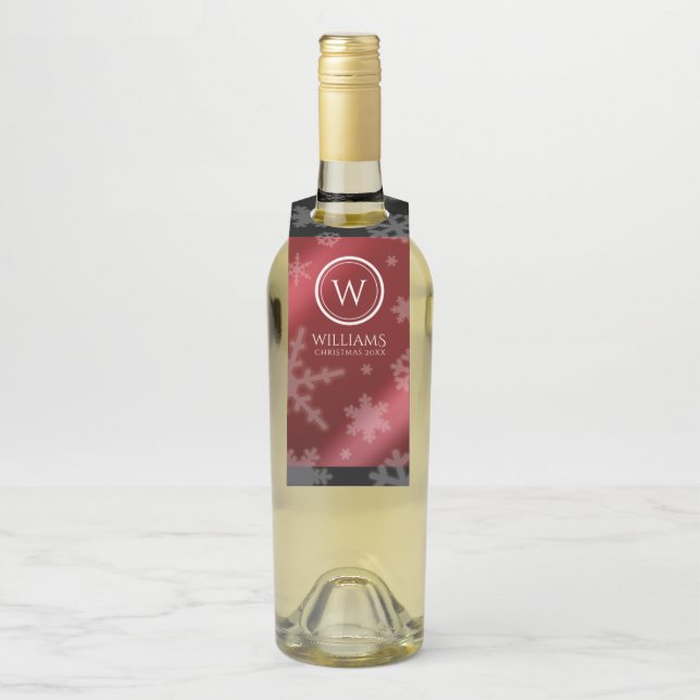 Name des Festivals Red Foil Snowflakes Monogramm Flaschenanhänger (Auf Flasche)