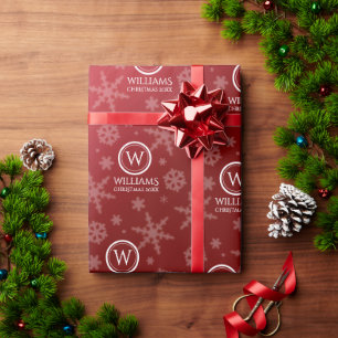 Name des Festivals Red Foil Snowflakes Monogramm Geschenkpapier