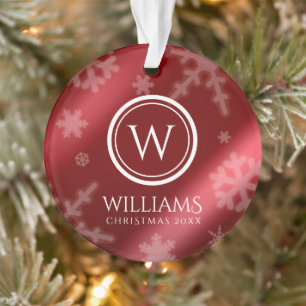 Name des Festivals Red Foil Snowflakes Monogramm Ornament