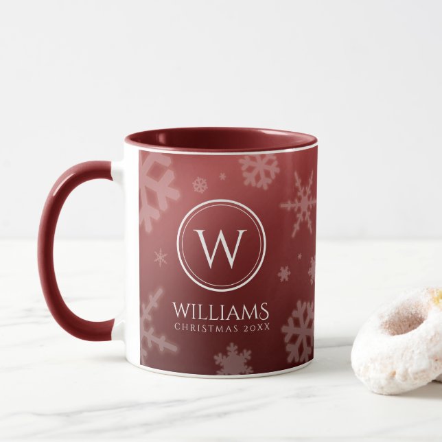 Name des Festivals Red Foil Snowflakes Monogramm Tasse (Mit Donut)