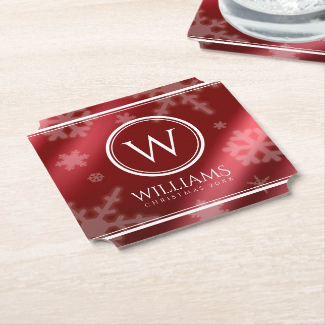 Name des Festivals Red Foil Snowflakes Monogramm Untersetzer (angewinkelt)
