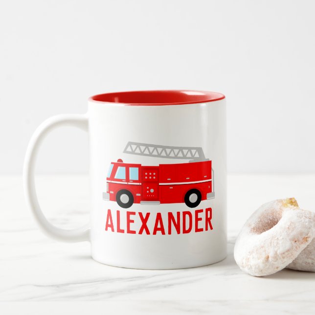 Name des Feuerfahrzeugs Zweifarbige Tasse (Mit Donut)