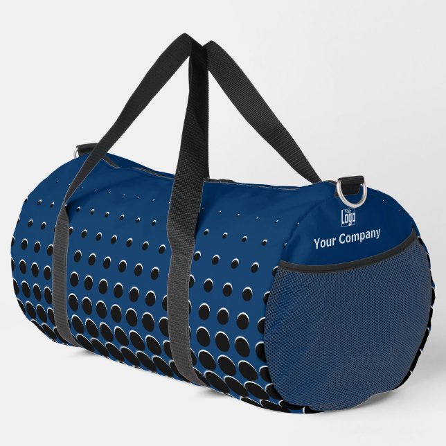 Name des Firmenlogos Halftone Blue Black Duffle Bag (Rechte Ecke)
