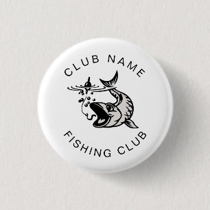 Name des Fischklubs Cartoon Schwarz-weiß Button