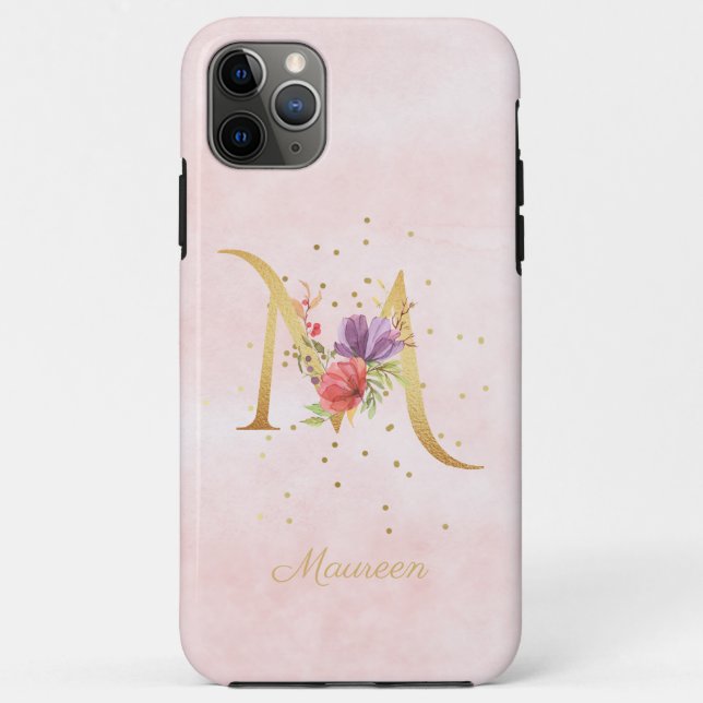 Name des Floral-Monogramms für Aquarellfarben Anfa Case-Mate iPhone Hülle (Rückseite)