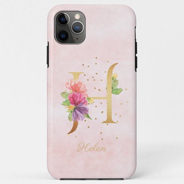 Name des Floral-Monogramms für Aquarellfarben Anfa Case-Mate iPhone Hülle (Rückseite)