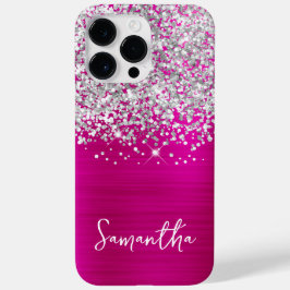 Name des funkelnd Silber-Glitzer Hot Pink Glam Case-Mate iPhone 14 Pro Max Hülle