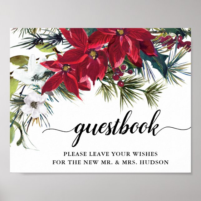 Name des Gästebuches: Wedding Red Poinsettia Flora Poster (Vorne)