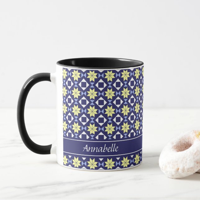 Name des gelben blauen Blumenmusters Tasse (Mit Donut)