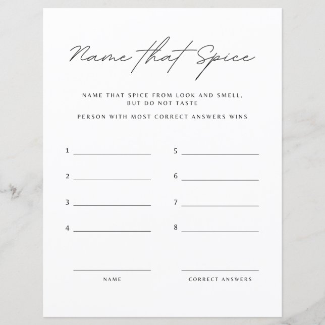 Name des Gewürzspiels des Brautparty (Vorderseite)