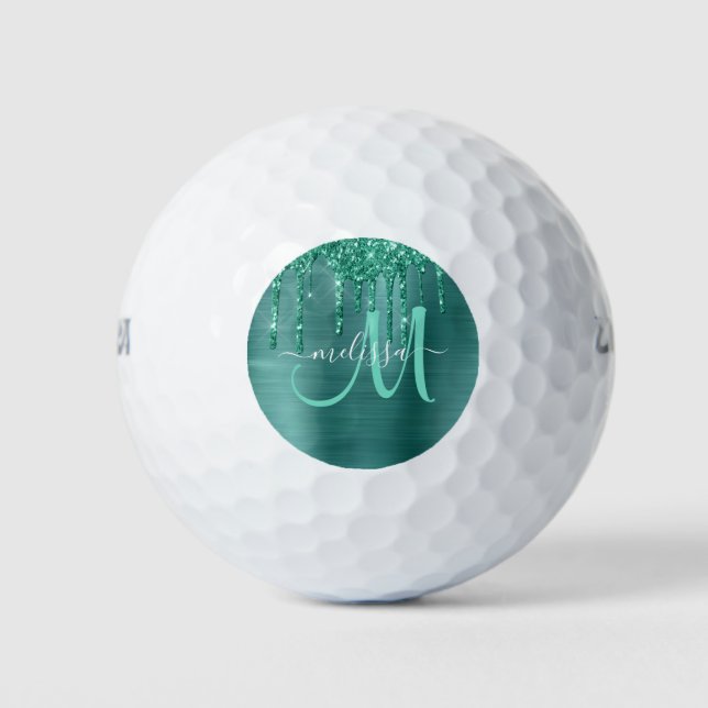 Name des Girl Aquamarin Brushed Metal Dripping Gli Golfball (Vorderseite)