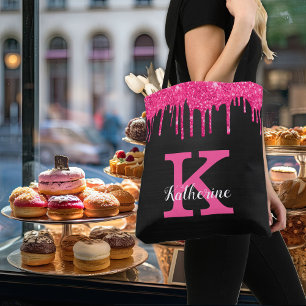Name des Girl Black Hot Pink Glitzer Tropfen Monog