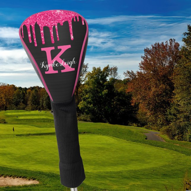 Name des Girl Black Hot Pink-Glitzer-Tropfens Mono Golf Headcover (Von Creator hochgeladen)