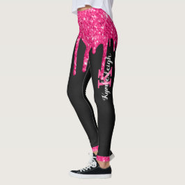Name des Girl Black Hot Pink-Glitzer-Tropfens Mono Leggings