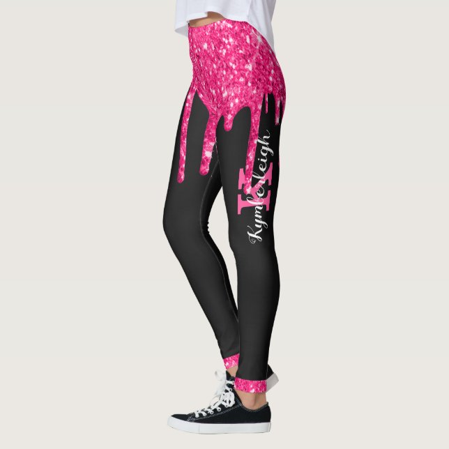 Name des Girl Black Hot Pink-Glitzer-Tropfens Mono Leggings (Links)