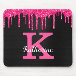 Name des Girl Black Hot Pink-Glitzer-Tropfens Mono Mousepad