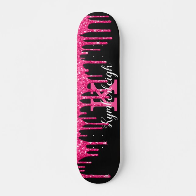 Name des Girl Black Hot Pink-Glitzer-Tropfens Mono Skateboard (Vorne)
