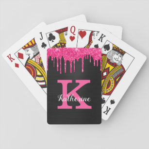 Name des Girl Black Hot Pink-Glitzer-Tropfens Mono Spielkarten