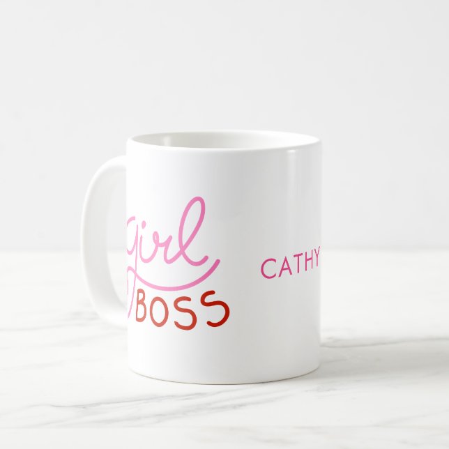 Name des Girl Boss Funky Hearts mit eigener Marke Kaffeetasse (Vorderseite Links)