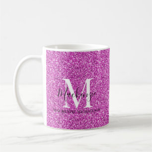 Name des Girl-Hot-Pink-Glitzer Monogramm Kaffeetasse