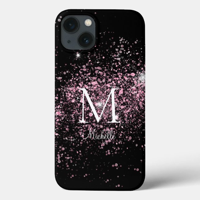 Name des Girl-Pink-Glitzer Monogramm Case-Mate iPhone Hülle (Rückseite)