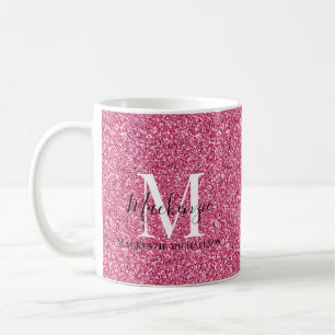 Name des Girl-Pink-Glitzer Monogramm Kaffeetasse