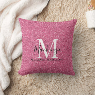 Name des Girl-Pink-Glitzer Monogramm Kissen