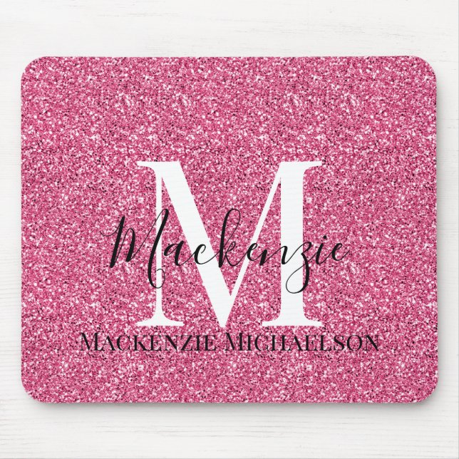 Name des Girl-Pink-Glitzer Monogramm Mousepad (Vorne)