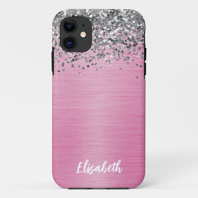 Name des Girl-Pink-Sparkle-Glitzer Case-Mate iPhone Hülle (Rückseite)