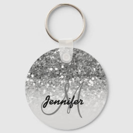 Name des Girl Silver Glitzer Glitzern Monogram Schlüsselanhänger