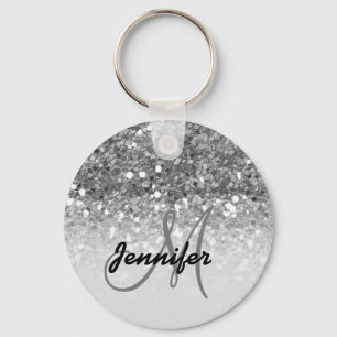 Name des Girl Silver Glitzer Glitzern Monogram Schlüsselanhänger