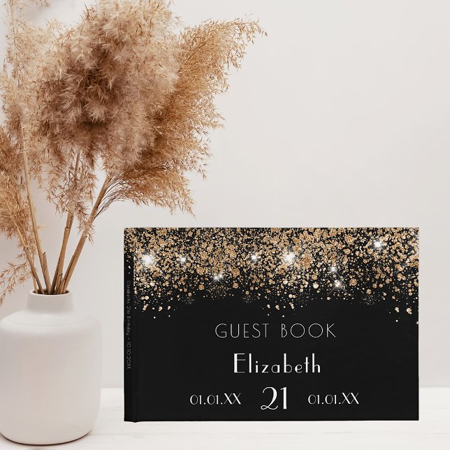 Name des Glitzer "Birthday Black Gold" Gästebuch (Von Creator hochgeladen)