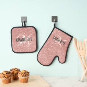 Name des Glitzer der Girlande-Rose Ofenhandschuh & Topflappen-Set