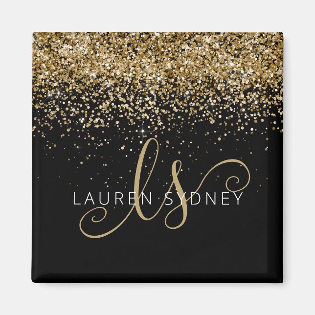 Name des Gold Glitzer Glam Monogram Magnet (Vorne)