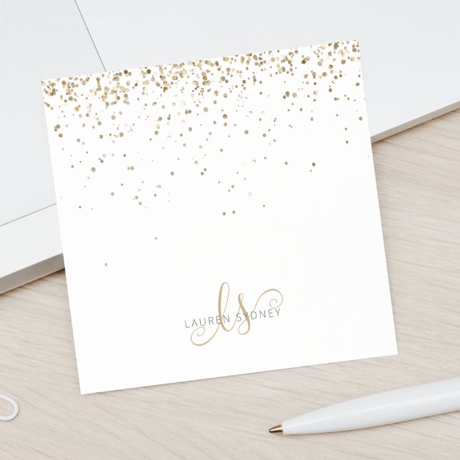 Name des Gold Glitzer Glam Monogram Post-it Klebezettel (Von Creator hochgeladen)